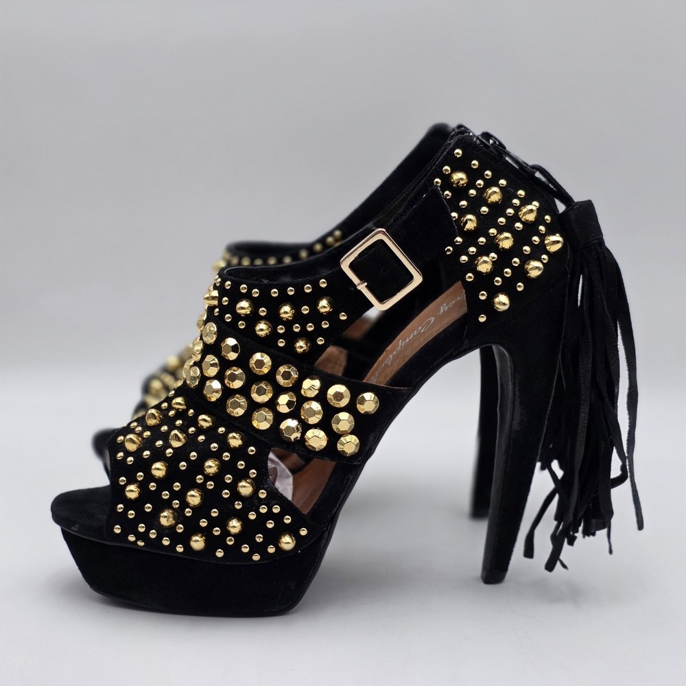 Jeffrey Campbell Pony Tail Heel Black Suede With Gold Studs Women's Size 9.5 - Picture 5 of 11